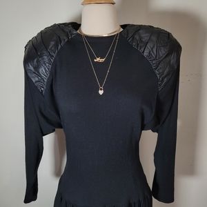 🌲Bonnie Strauss black leather and wool dress